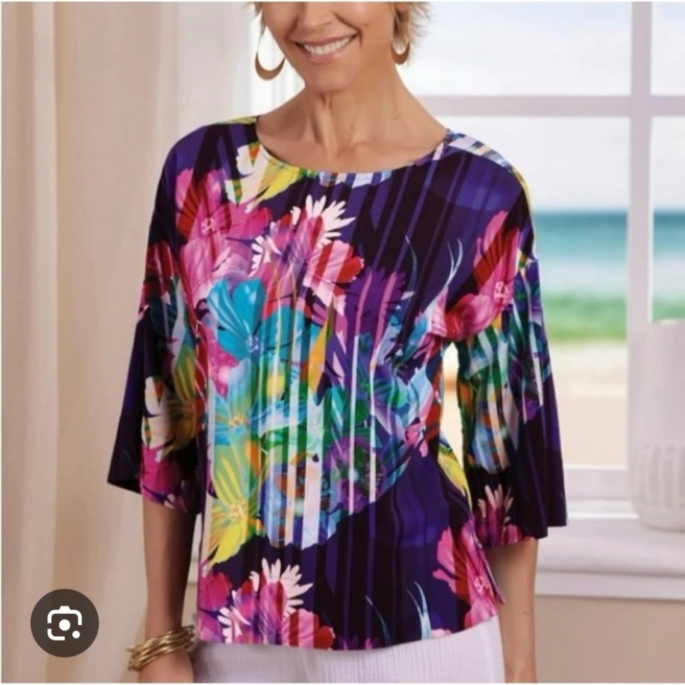 Soft Surroundings Mignon Top In Vibrant Floral Righteous Volt Print Size Medium